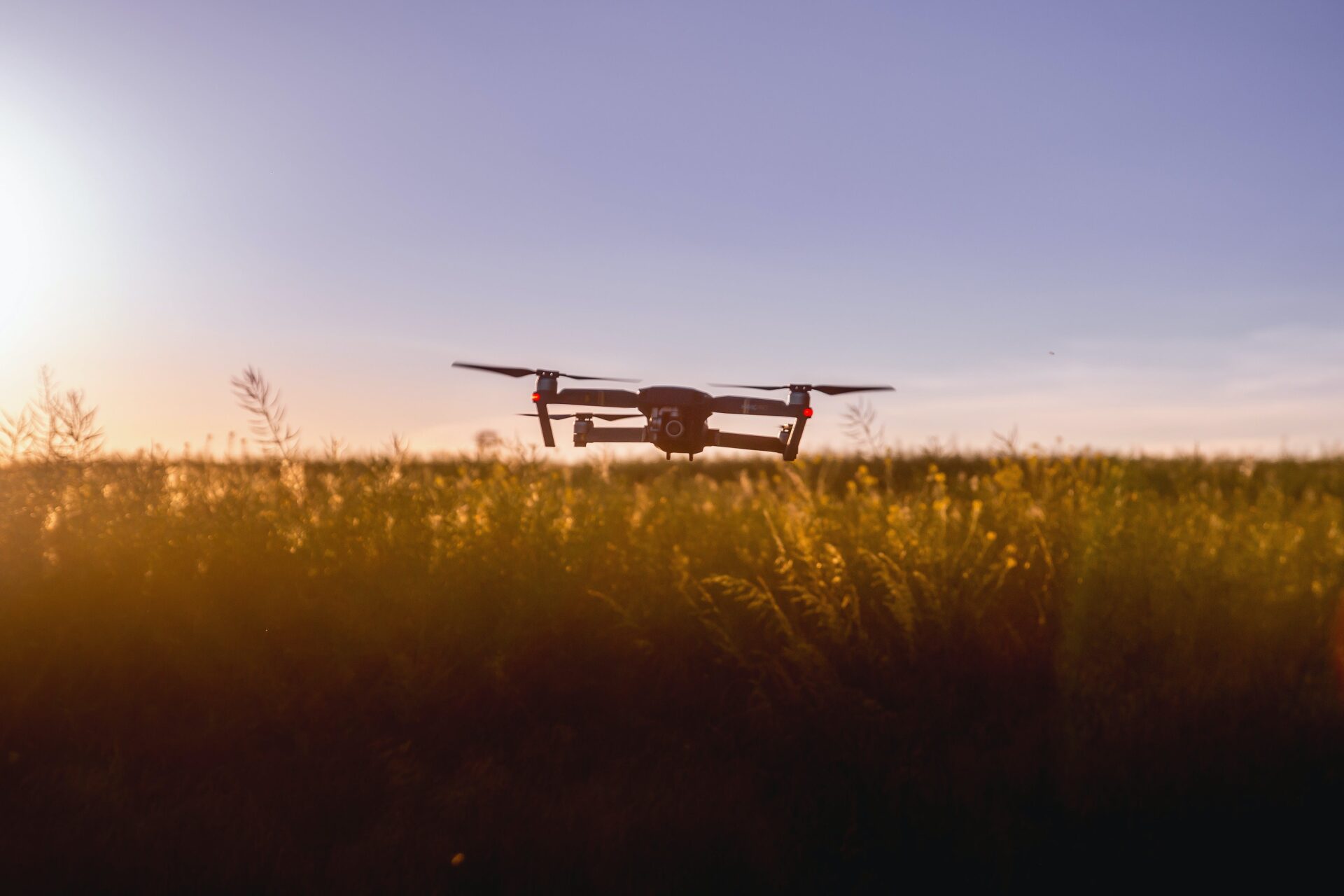 Tecnologia no Campo - drone sobrevoando uma plantação.