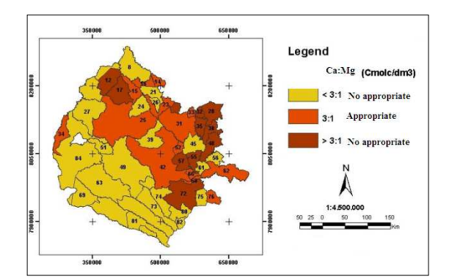 Mapa da relação de cálcio no território de MG