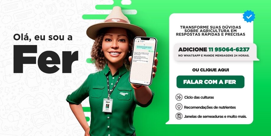 Banner para acessar a Fer, agrônoma digital da Mosaic