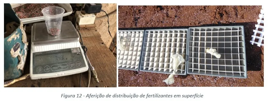 Aferição de distribuição de fertilizantes em superfície