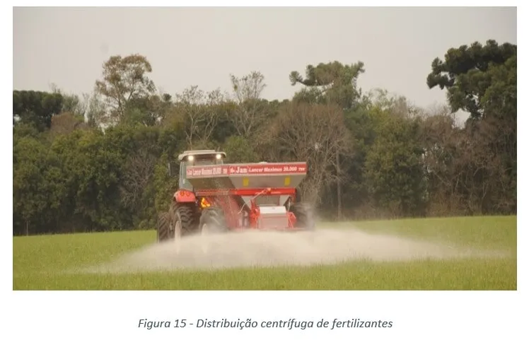 Distribuição centrífuga de fertilizantes