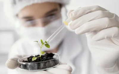 close up cientista regando planta co bioinsumos