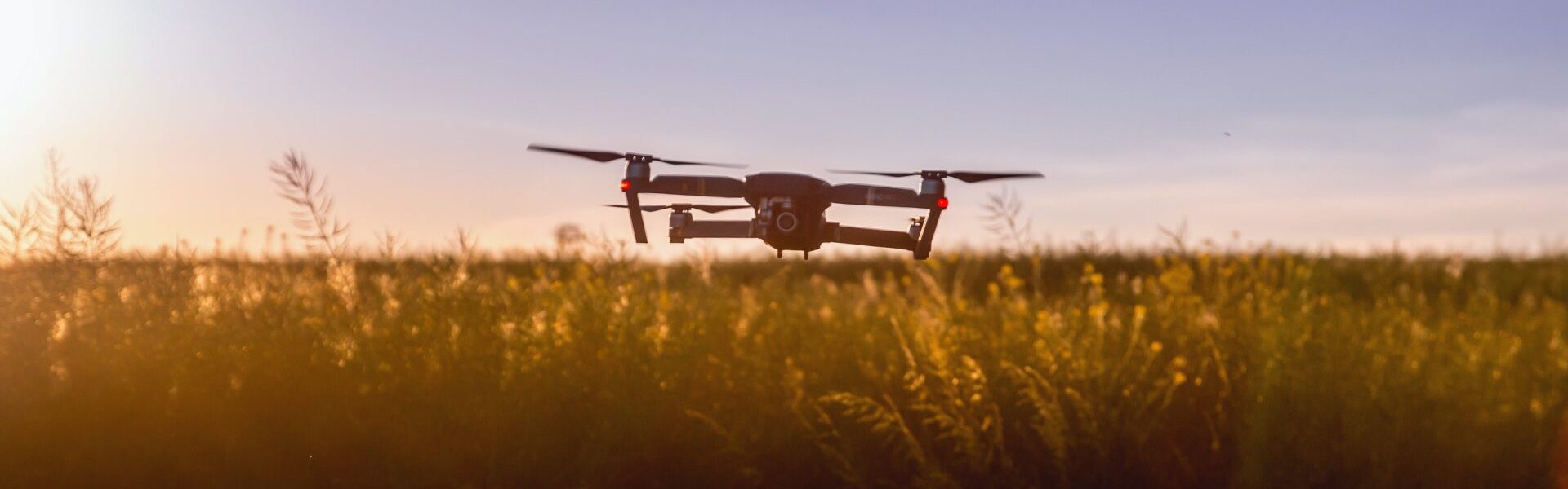 Tecnologia no Campo - drone sobrevoando uma plantação.