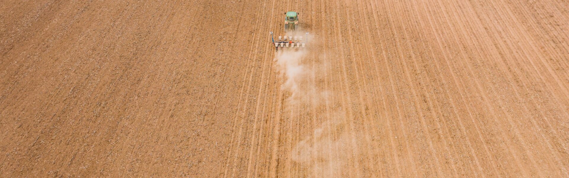 Vazio sanitário: campo sendo arado por um trator, solo de coloração marrom claro.