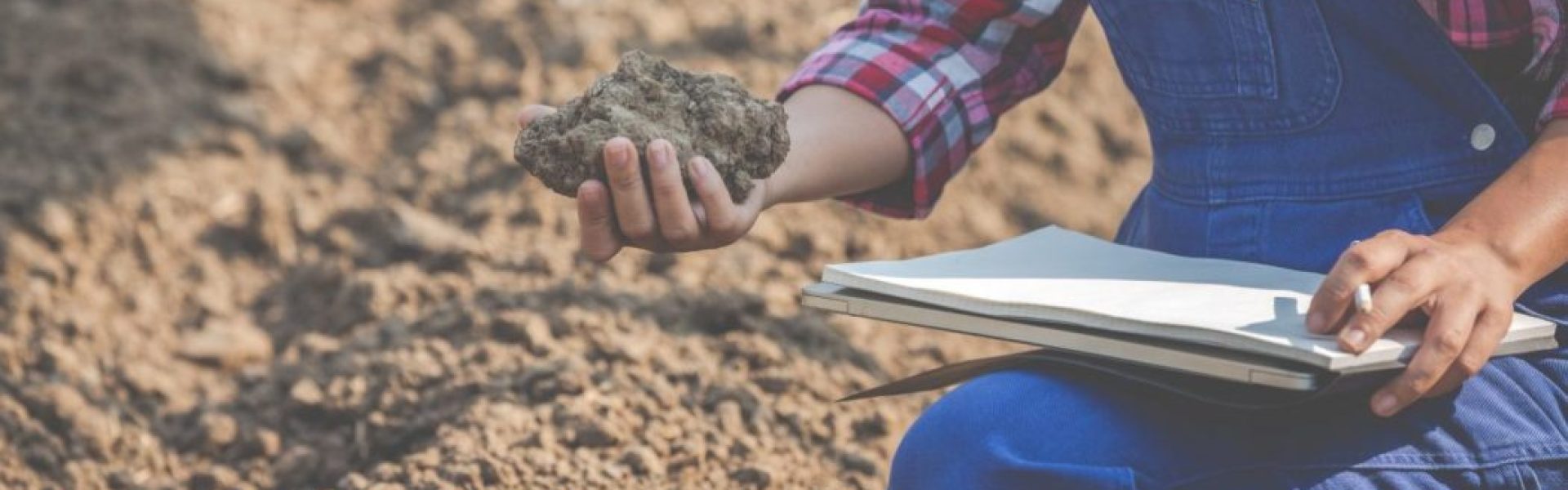 Agricultora segurando solo arenoso