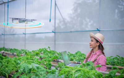 agricultora utilizando drone para a inovação na agricultura